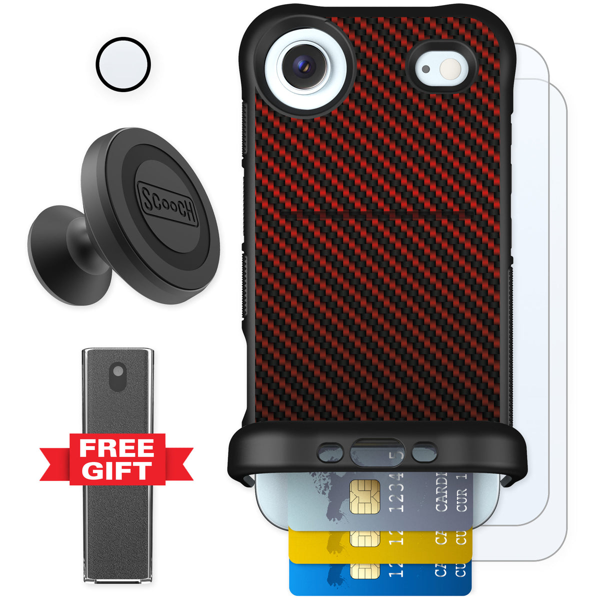 Scooch Wingmate Red Carbon Fiber for iPhone Air — Defender Bundle