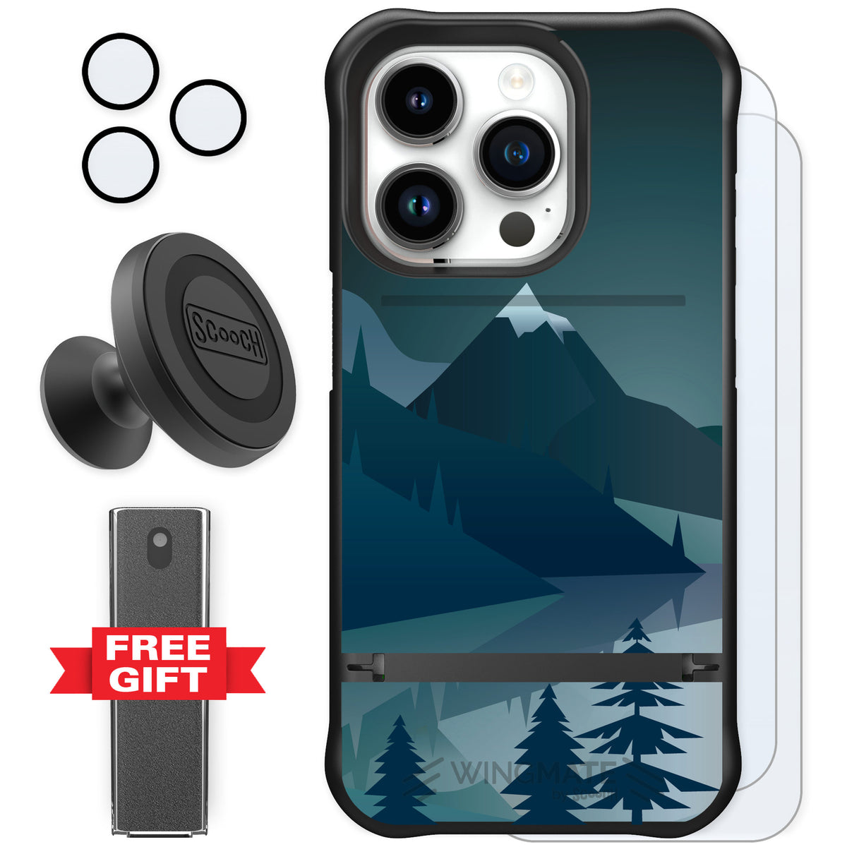 Scooch Wingmate Midnight Ridge for iPhone 15 Pro — Defender Bundle