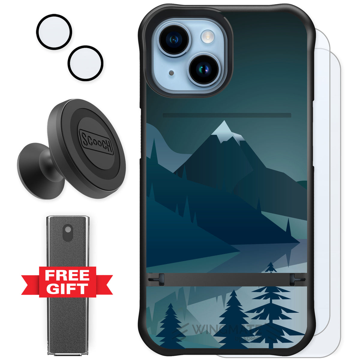Scooch Wingmate Midnight Ridge for iPhone 15 — Defender Bundle