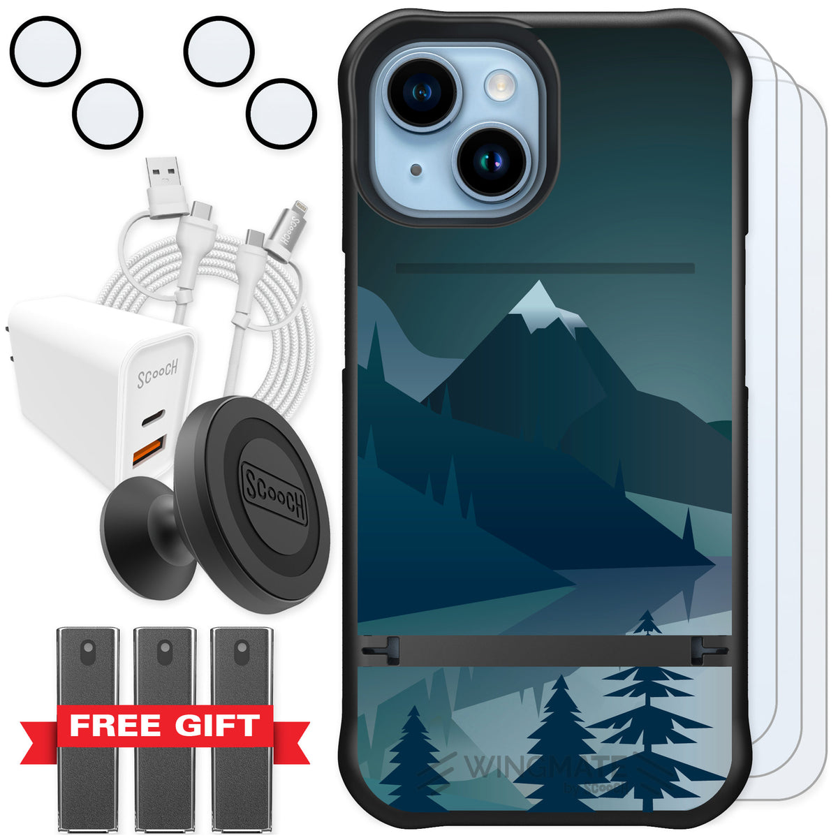 Scooch Wingmate Midnight Ridge for iPhone 15 — Ultimate Bundle