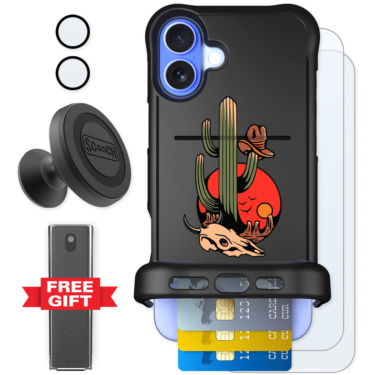 Scooch Wingmate Cactus Flash for iPhone 16 Plus — Defender Bundle
