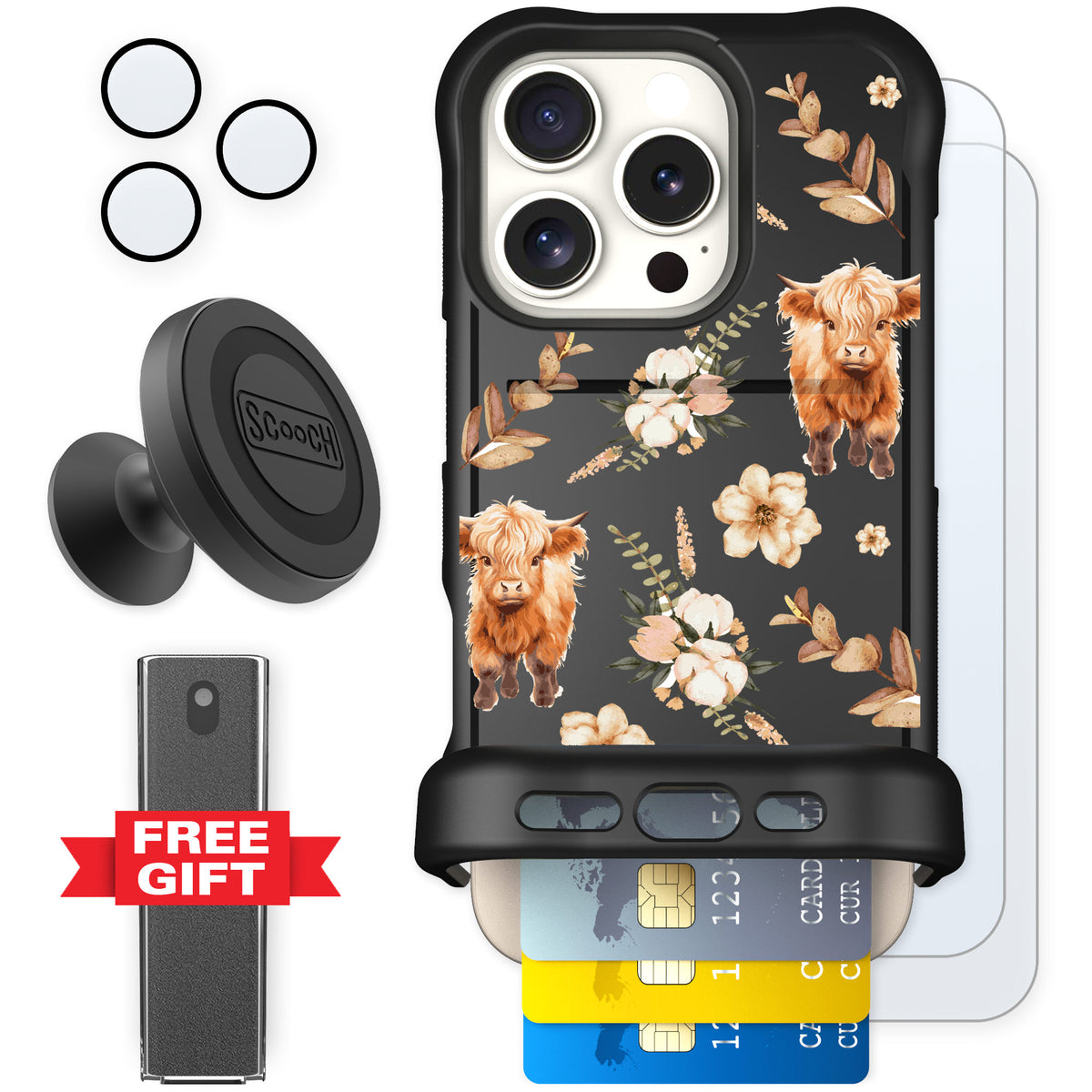 Scooch Wingmate Baby Cow for iPhone 16 Pro — Defender Bundle