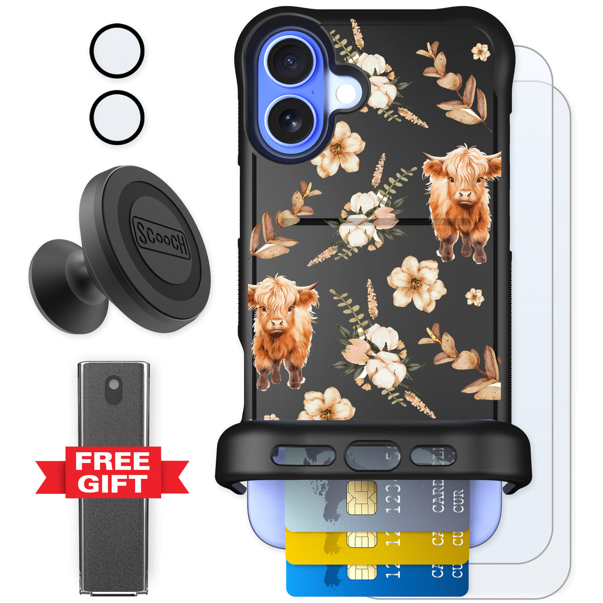 Scooch Wingmate Baby Cow for iPhone 16 Plus — Defender Bundle