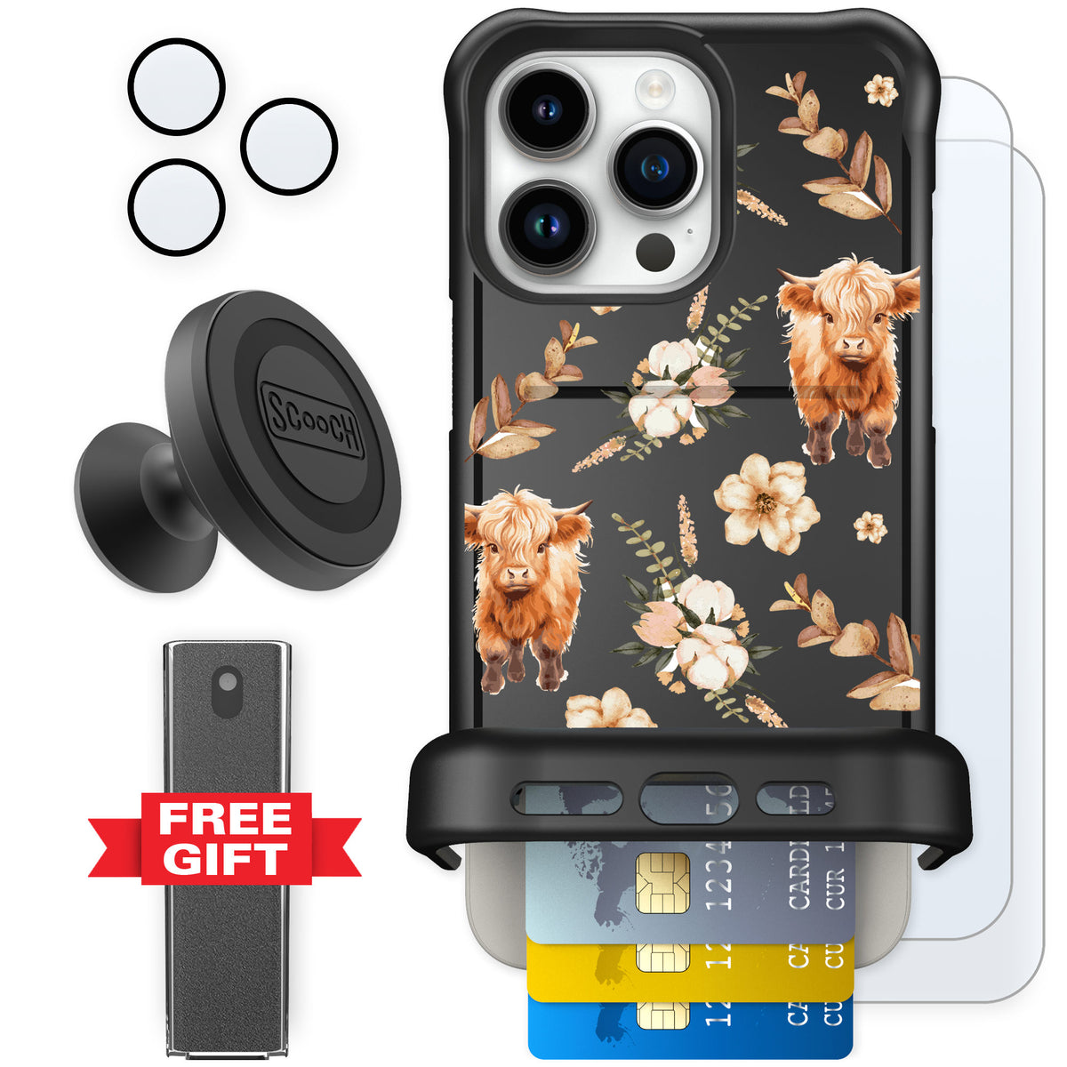 Scooch Wingmate Baby Cow for iPhone 15 Pro Max — Defender Bundle