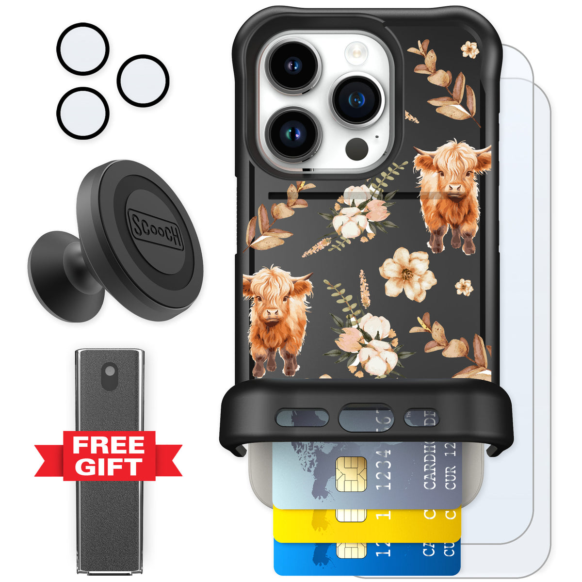 Scooch Wingmate Baby Cow for iPhone 15 Pro — Defender Bundle