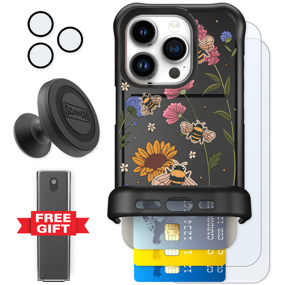 Scooch Wingmate Bee Happy for iPhone 15 Pro — Defender Bundle