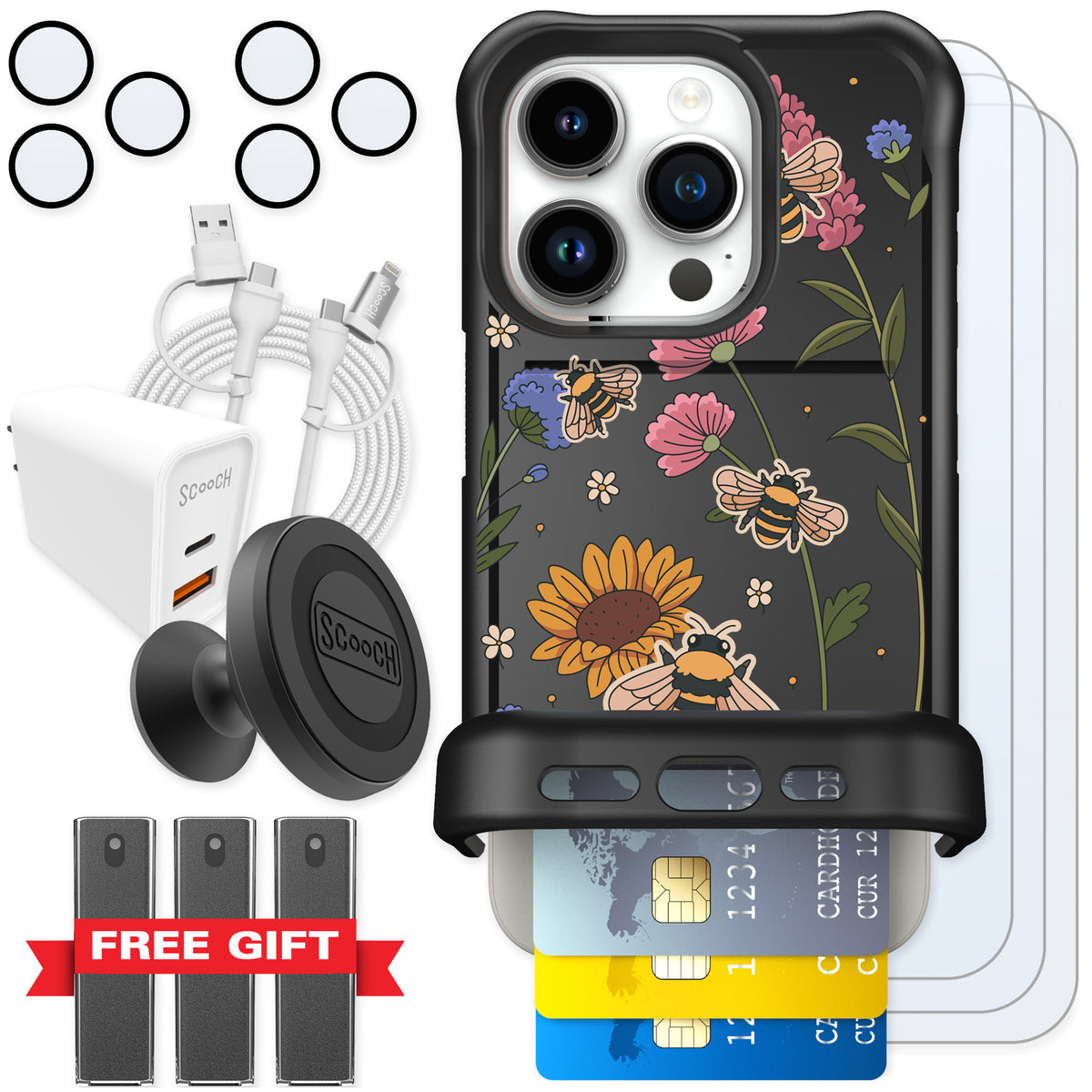 Scooch Wingmate Bee Happy for iPhone 15 Pro — Ultimate Bundle