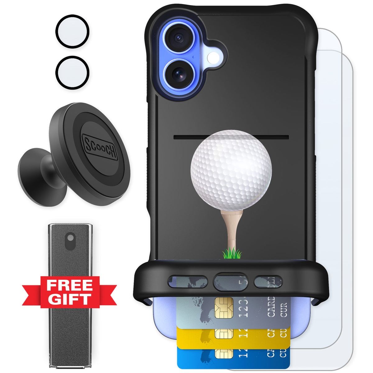 Scooch Wingmate Tee Time for iPhone 16 Plus — Defender Bundle