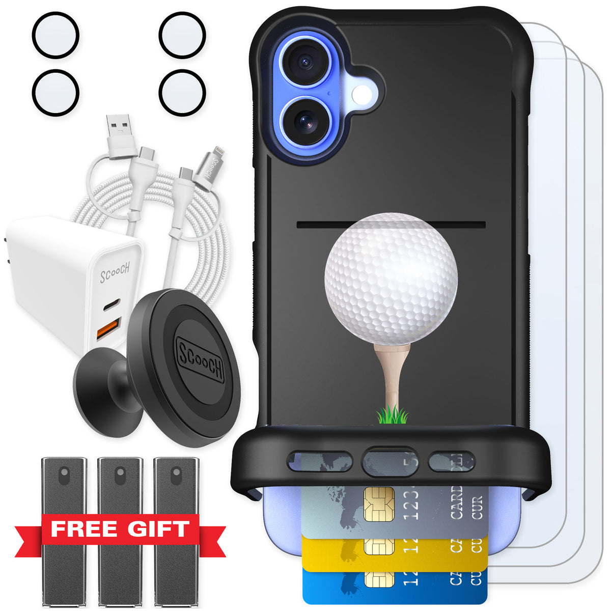 Scooch Wingmate Tee Time for iPhone 16 Plus — Ultimate Bundle