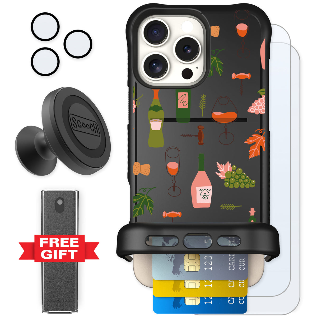 Scooch Wingmate Vino Vibes for iPhone 16 Pro Max — Defender Bundle