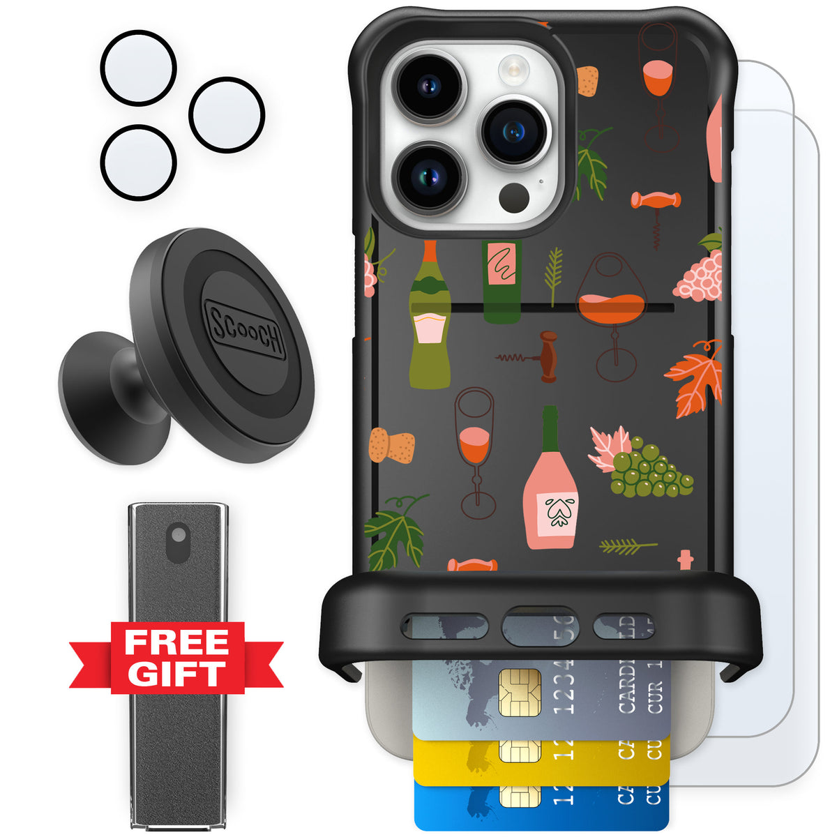 Scooch Wingmate Vino Vibes for iPhone 15 Pro Max — Defender Bundle