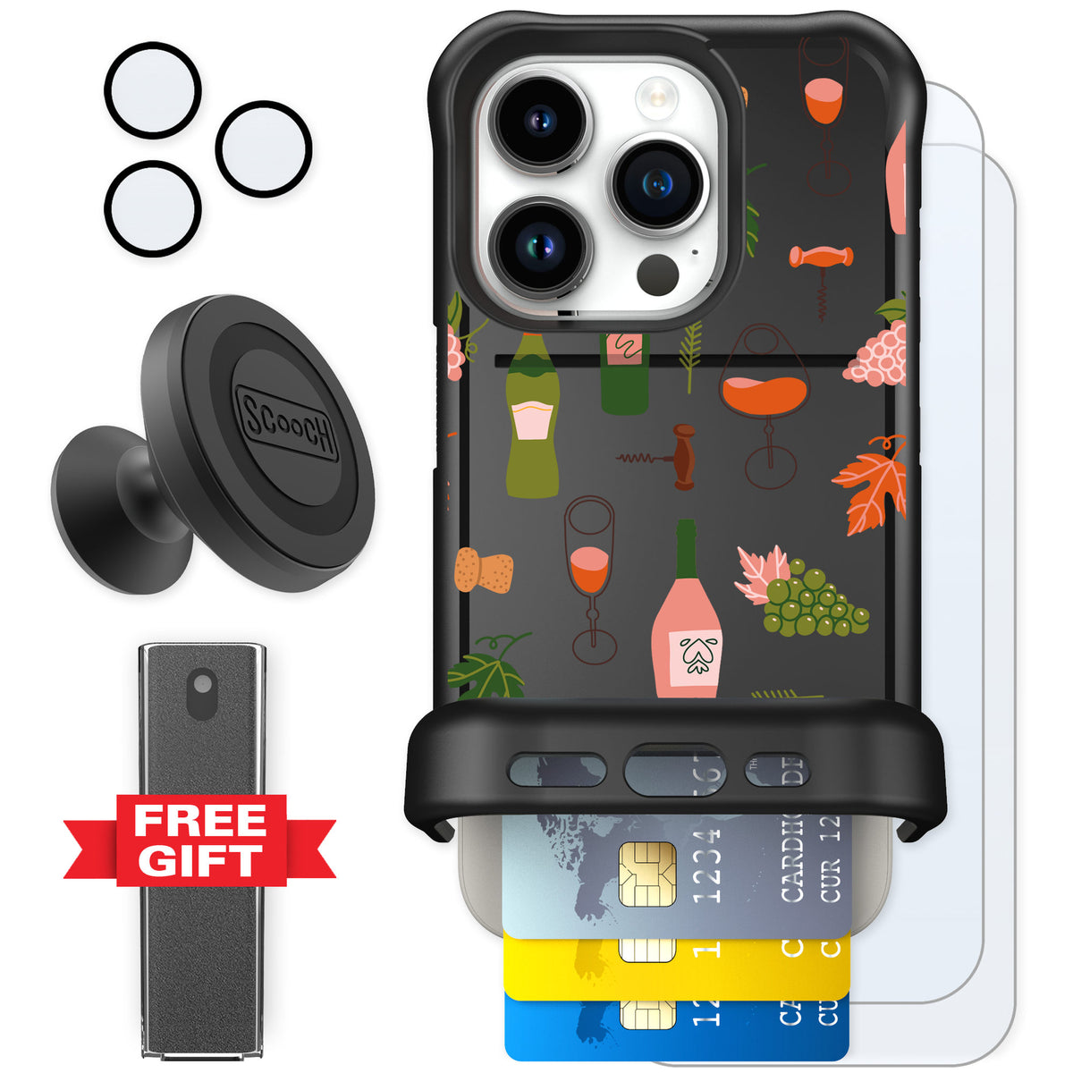 Scooch Wingmate Vino Vibes for iPhone 15 Pro — Defender Bundle