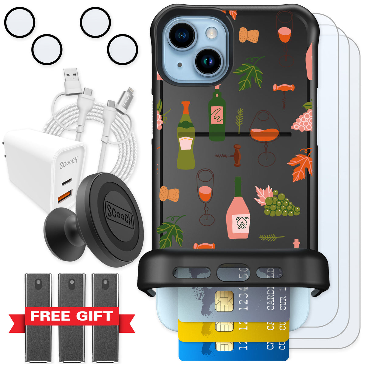 Scooch Wingmate Vino Vibes for iPhone 15 Plus — Ultimate Bundle