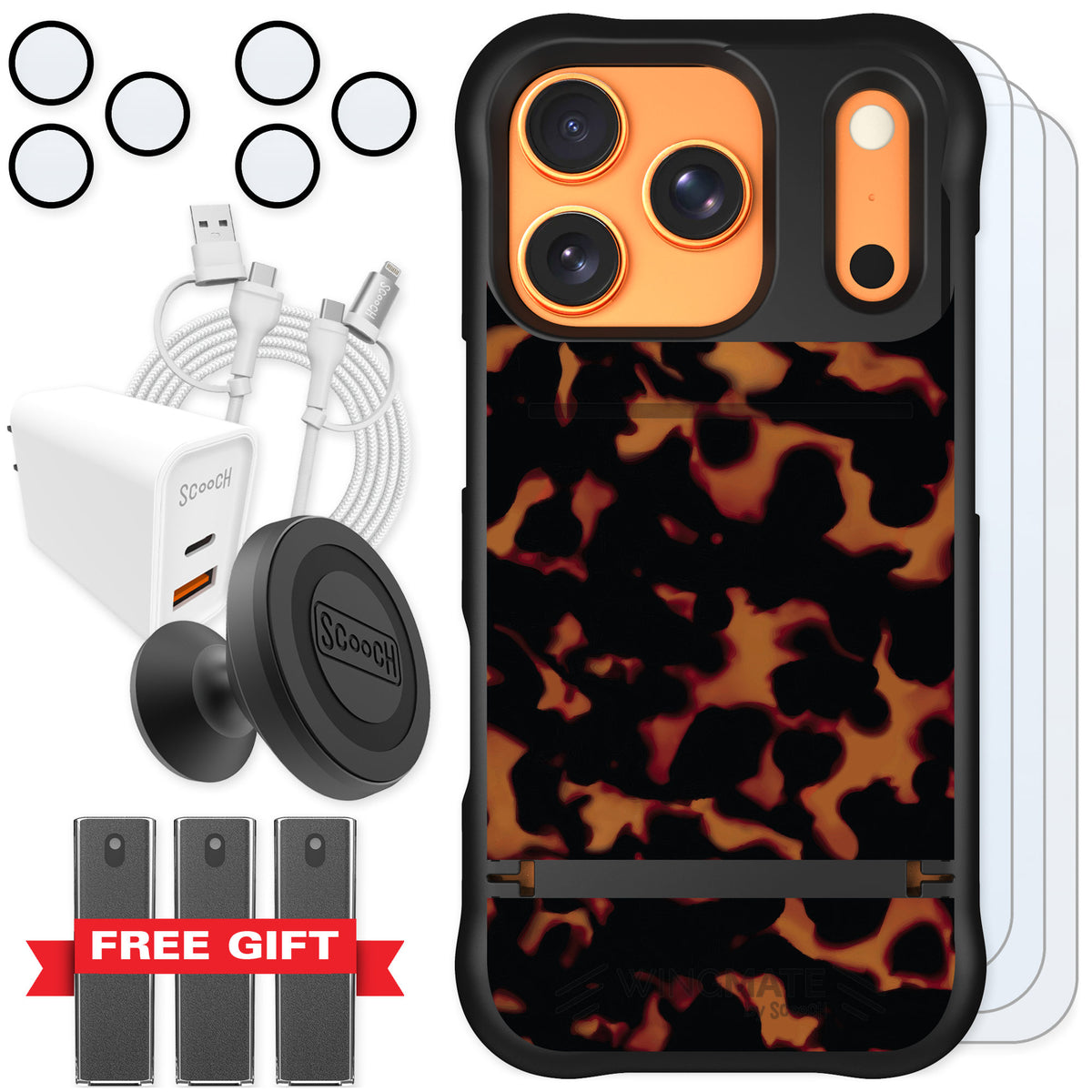 Scooch Wingmate Tortoise Shell for iPhone 17 Pro — Ultimate Bundle