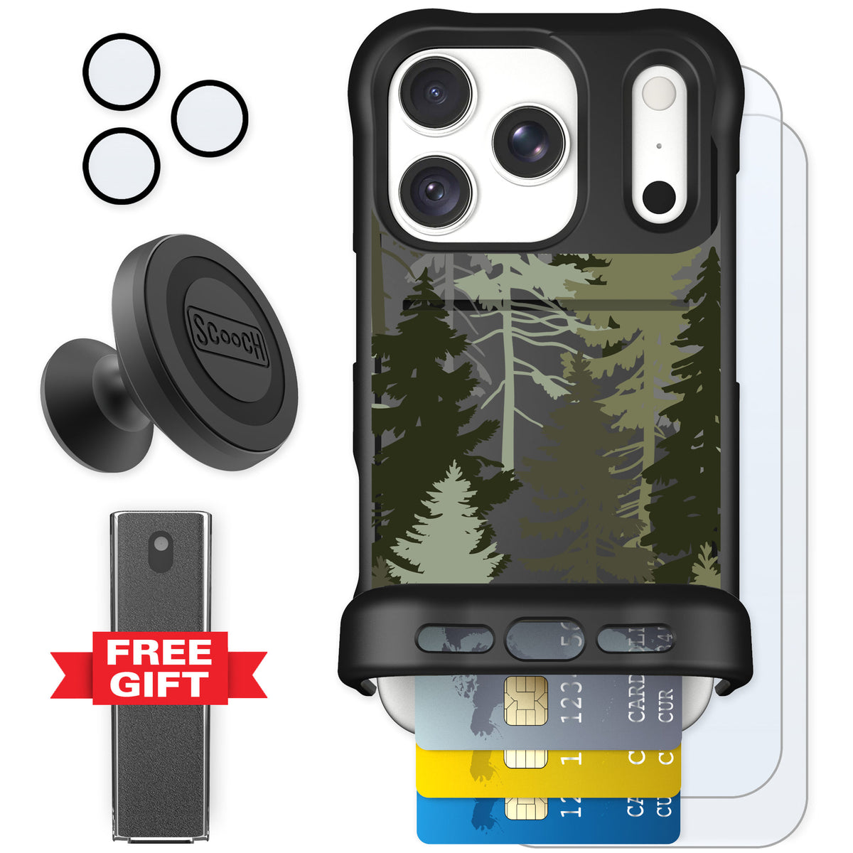 Scooch Wingmate Hidden Pines for iPhone 18 Pro — Defender Bundle