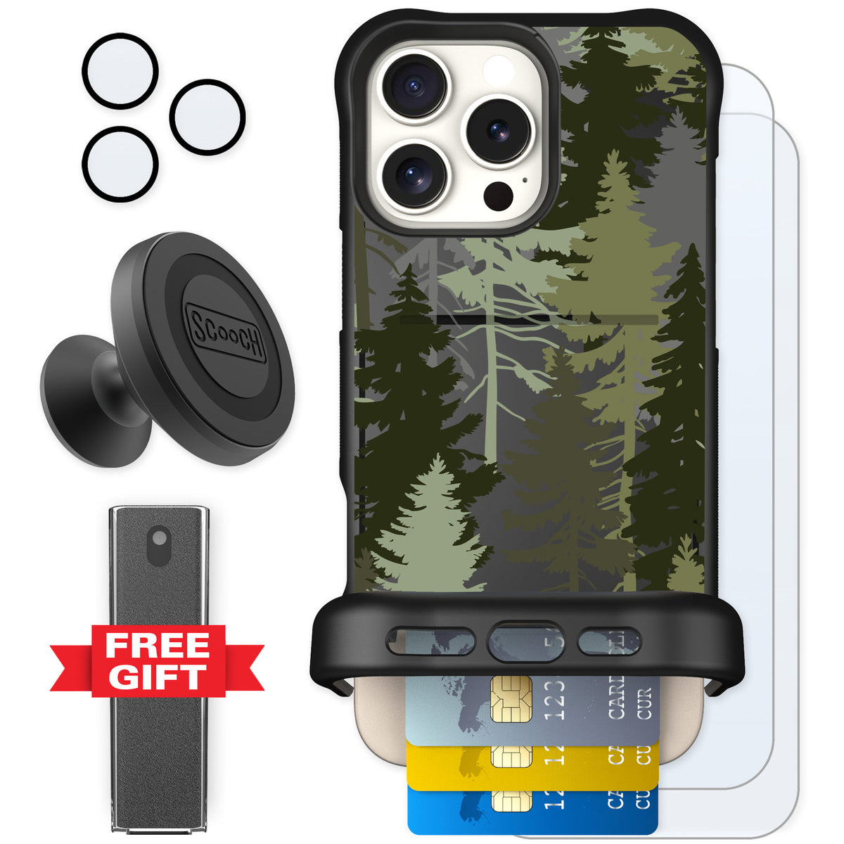 Scooch Wingmate Hidden Pines for iPhone 16 Pro Max — Defender Bundle