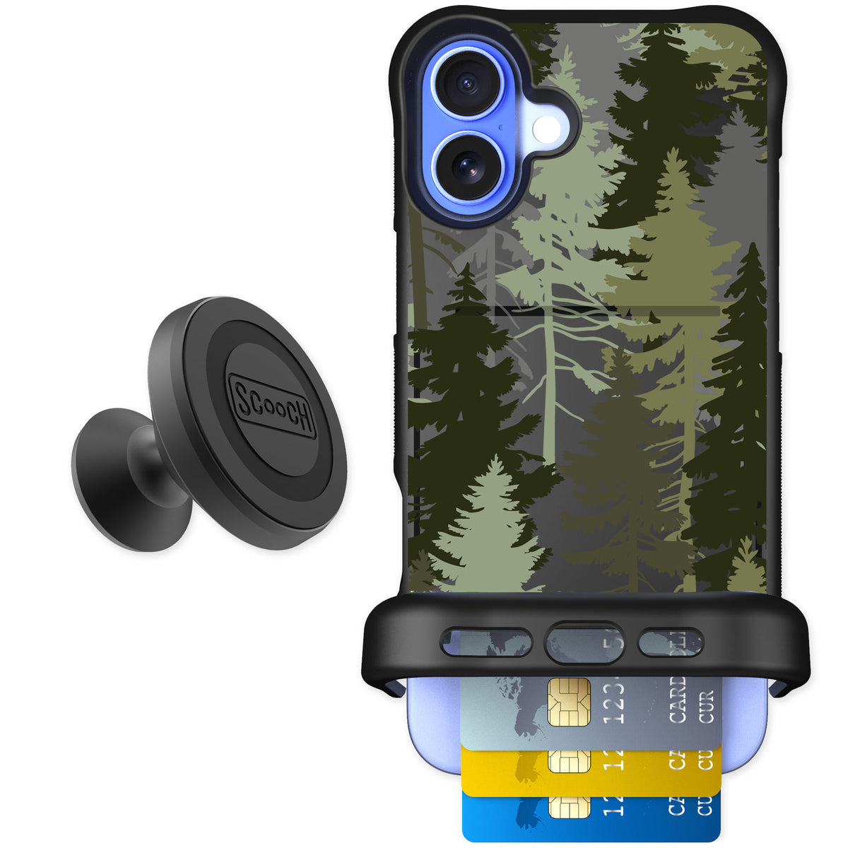 Scooch Wingmate Hidden Pines for iPhone 16 Plus — Starter Bundle