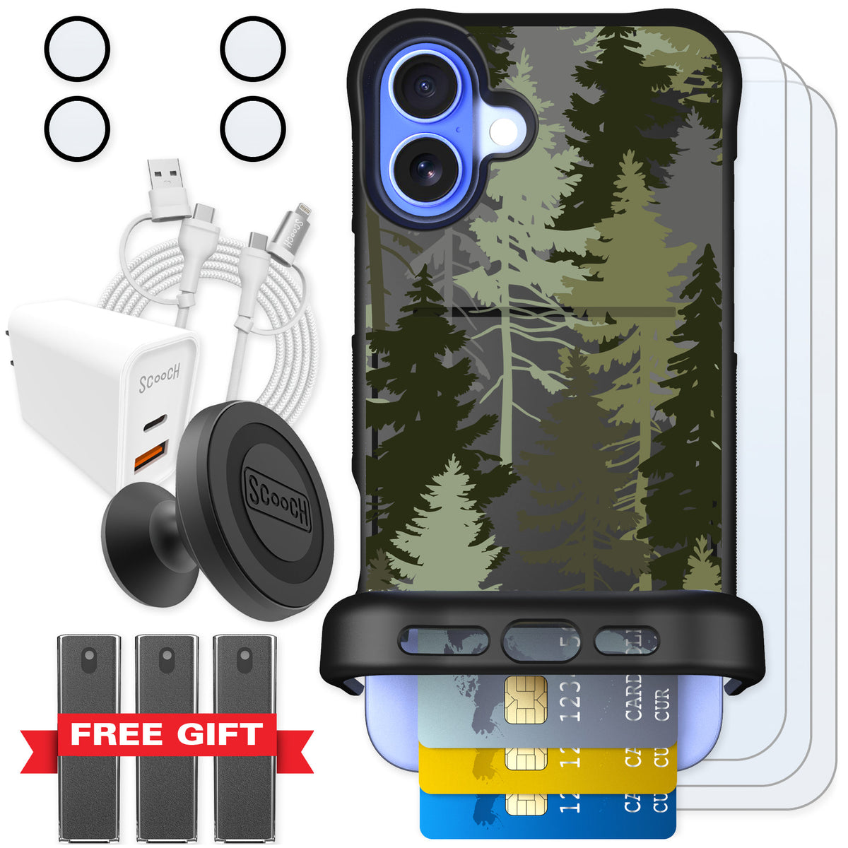 Scooch Wingmate Hidden Pines for iPhone 16 Plus — Ultimate Bundle