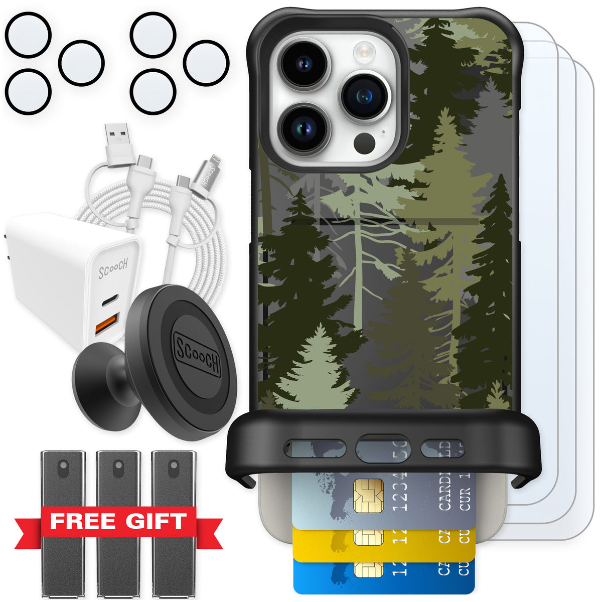 Scooch Wingmate Hidden Pines for iPhone 15 Pro Max — Ultimate Bundle