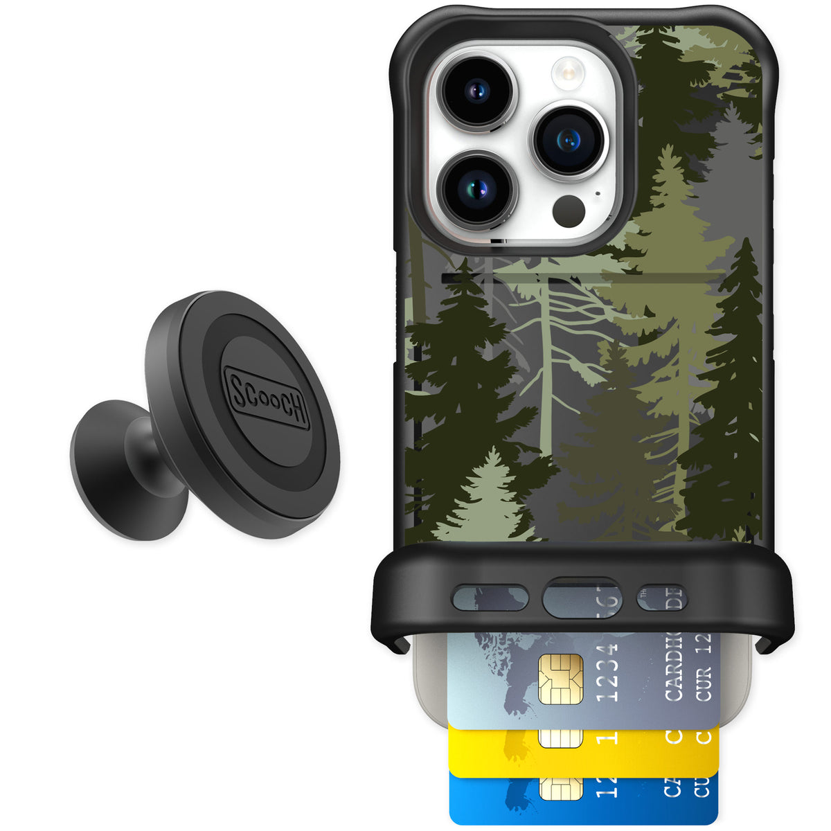 Scooch Wingmate Hidden Pines for iPhone 15 Pro — Starter Bundle