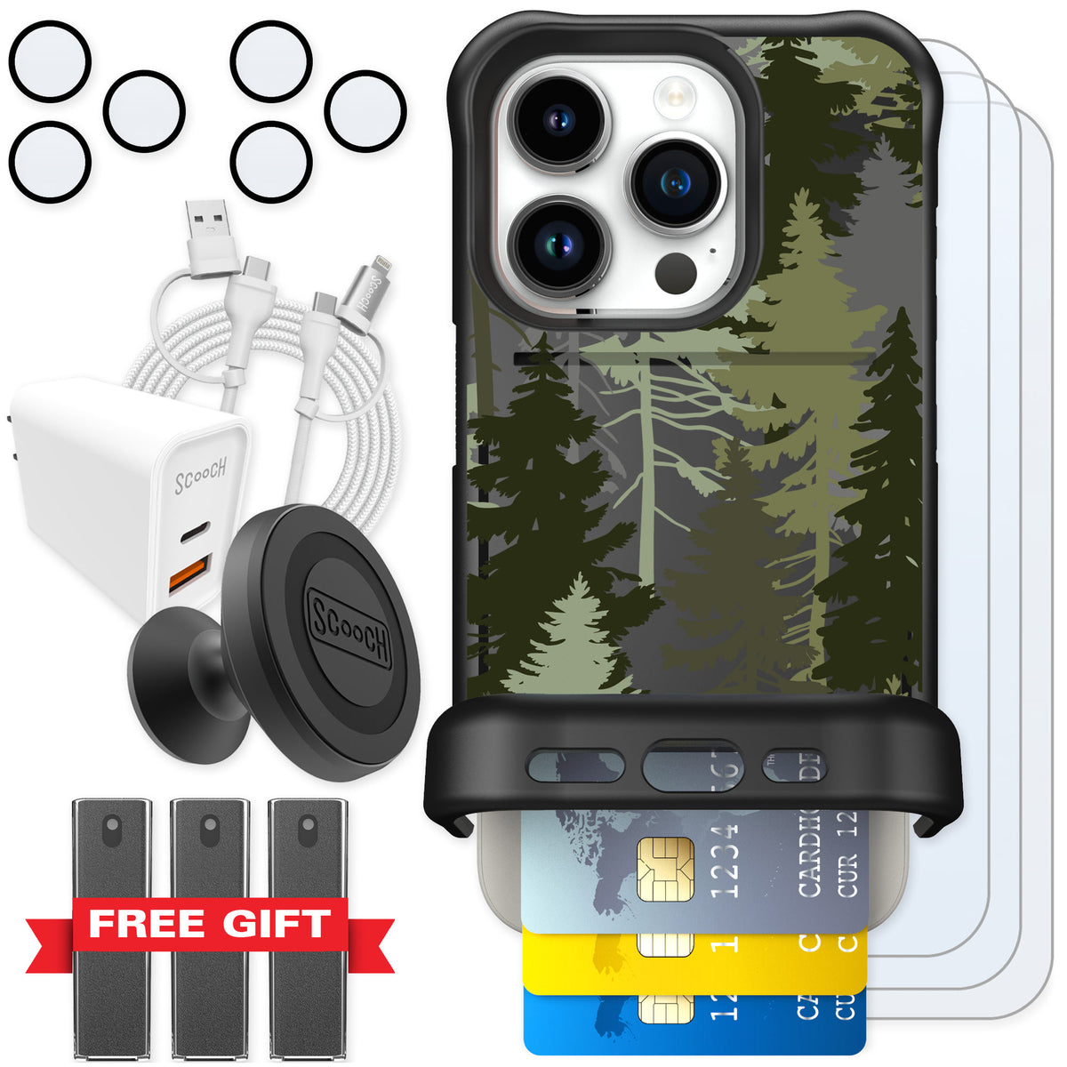 Scooch Wingmate Hidden Pines for iPhone 15 Pro — Ultimate Bundle