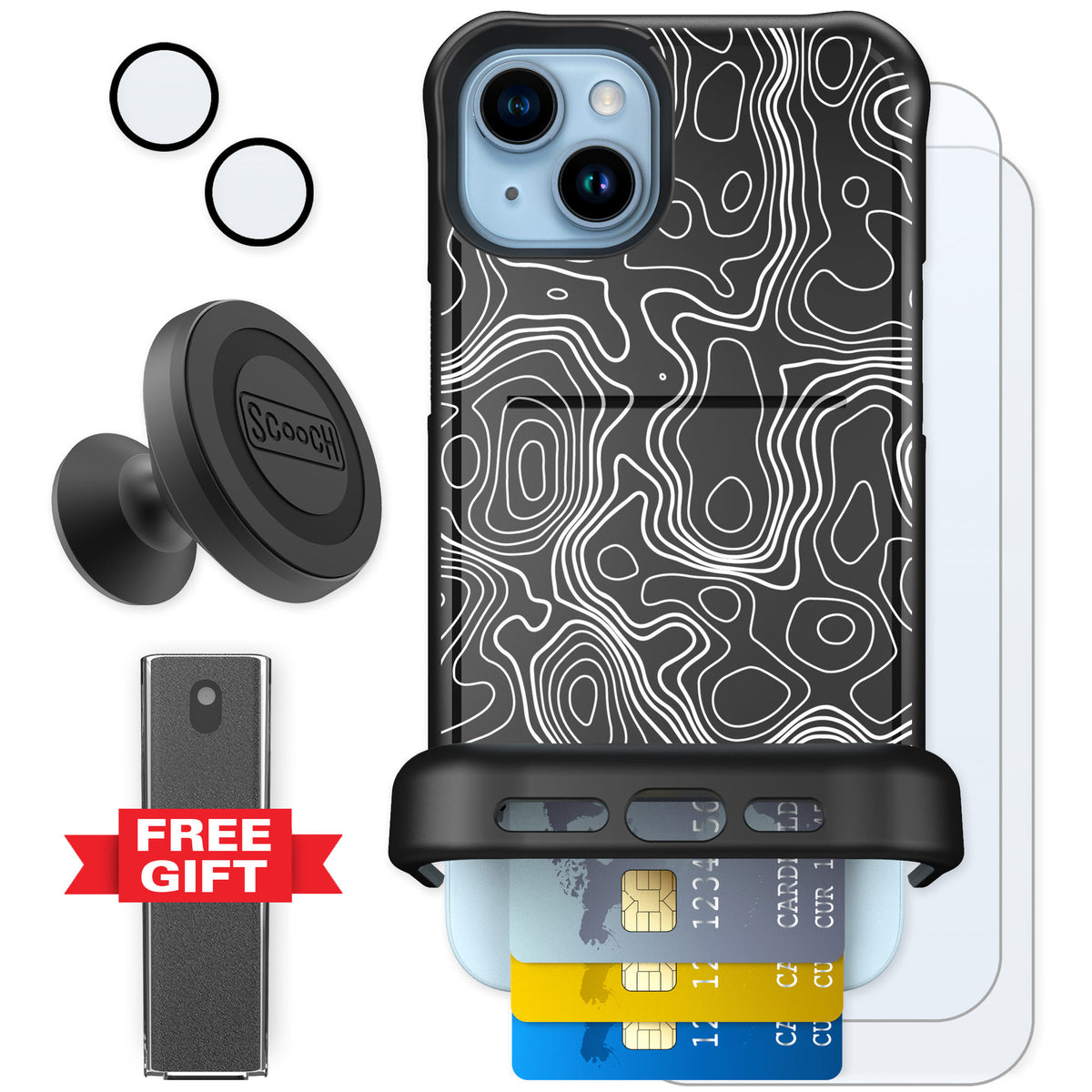 Scooch Wingmate Topography for iPhone 15 Plus — Defender Bundle