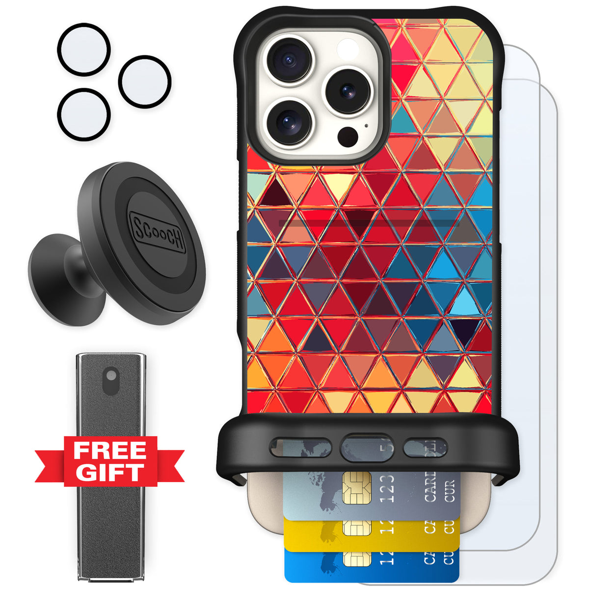Scooch Wingmate Festive Glass for iPhone 16 Pro Max — Defender Bundle