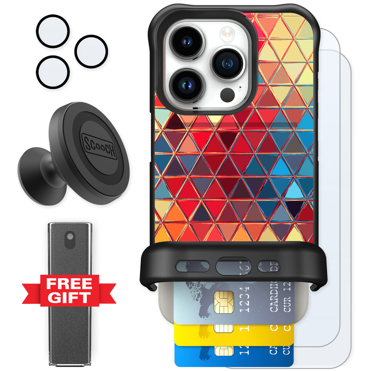 Scooch Wingmate Festive Glass for iPhone 15 Pro — Defender Bundle