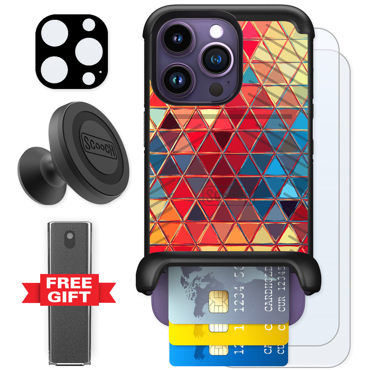 Scooch Wingmate Festive Glass for iPhone 14 Pro — Defender Bundle