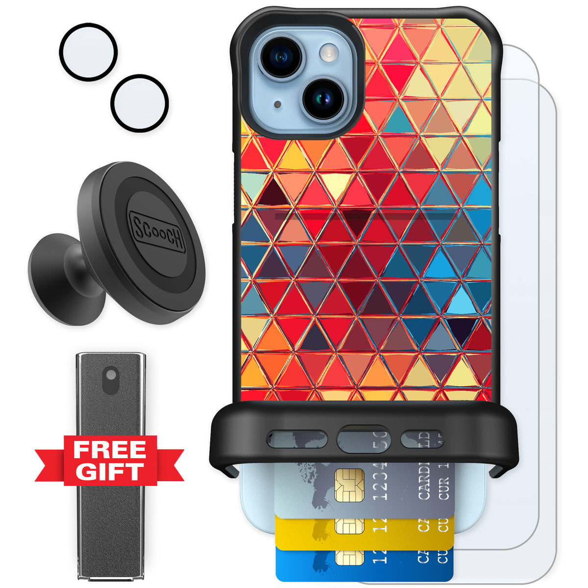 Scooch Wingmate Festive Glass for iPhone 14 Plus — Defender Bundle