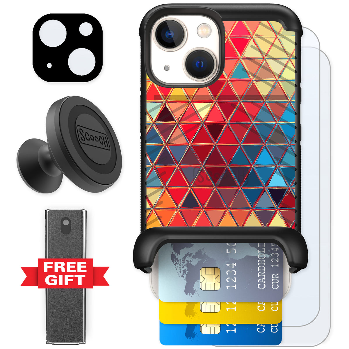 Scooch Wingmate Festive Glass for iPhone 13 mini — Defender Bundle