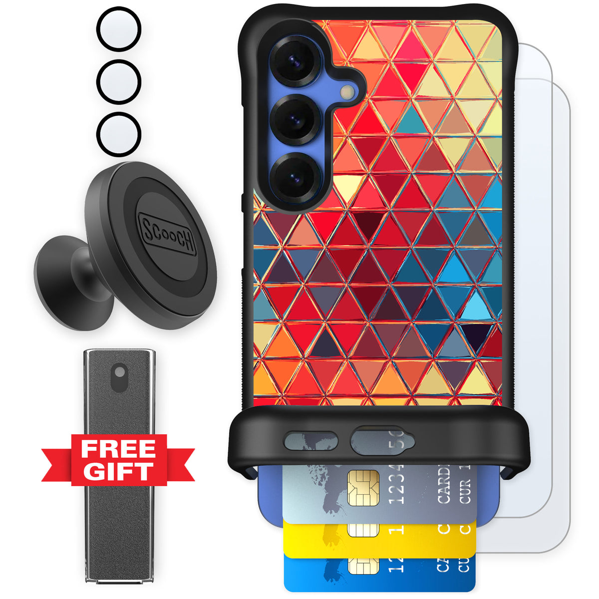 Scooch Wingmate Festive Glass for Galaxy S25 — Defender Bundle