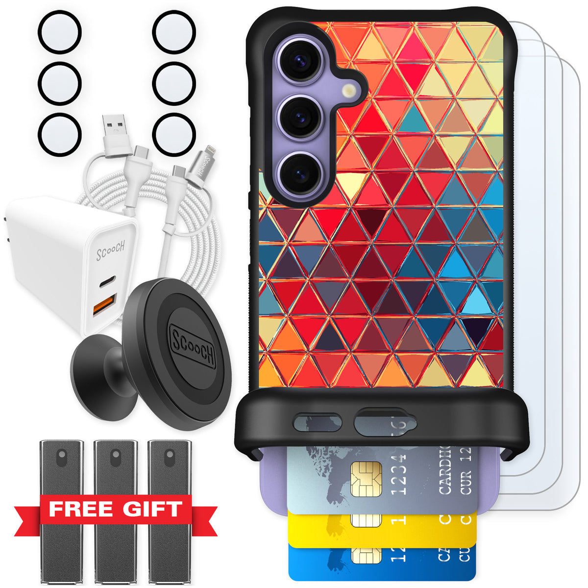 Scooch Wingmate Festive Glass for Galaxy S24 — Ultimate Bundle