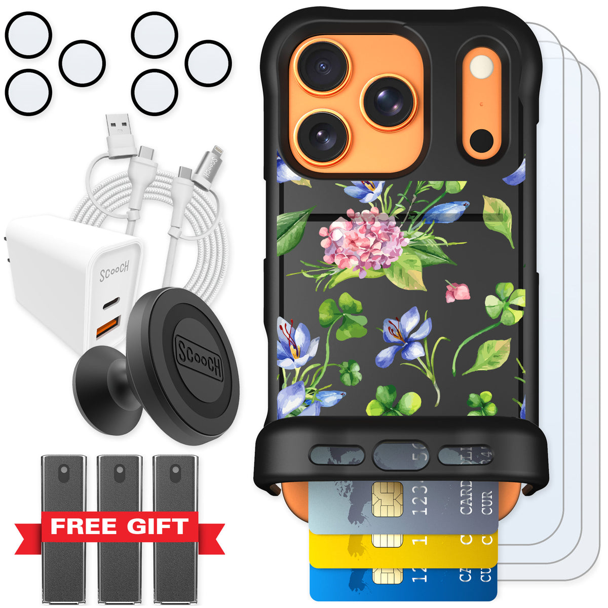 Scooch Wingmate Lucky Hydrangea for iPhone 17 Pro — Ultimate Bundle