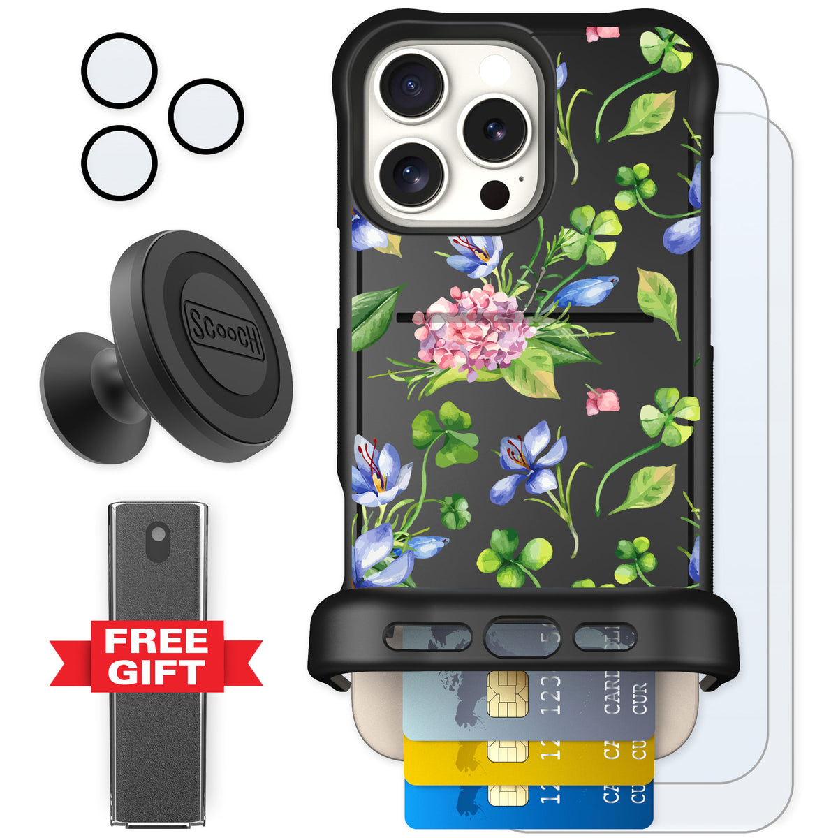 Scooch Wingmate Lucky Hydrangea for iPhone 16 Pro Max — Defender Bundle