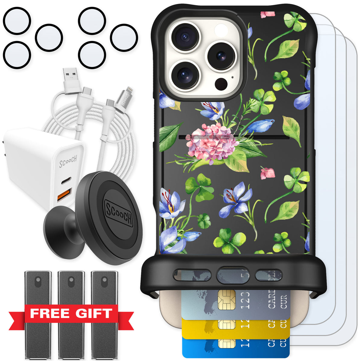 Scooch Wingmate Lucky Hydrangea for iPhone 16 Pro Max — Ultimate Bundle