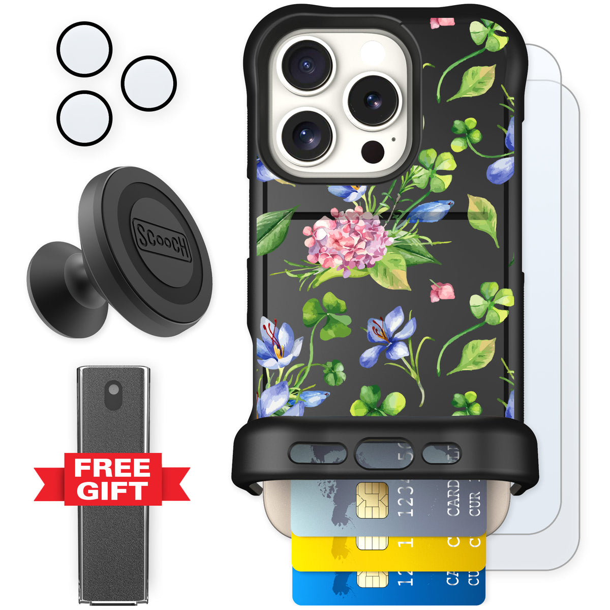 Scooch Wingmate Lucky Hydrangea for iPhone 16 Pro — Defender Bundle