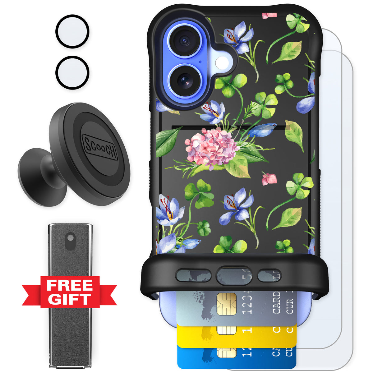 Scooch Wingmate Lucky Hydrangea for iPhone 16 — Defender Bundle