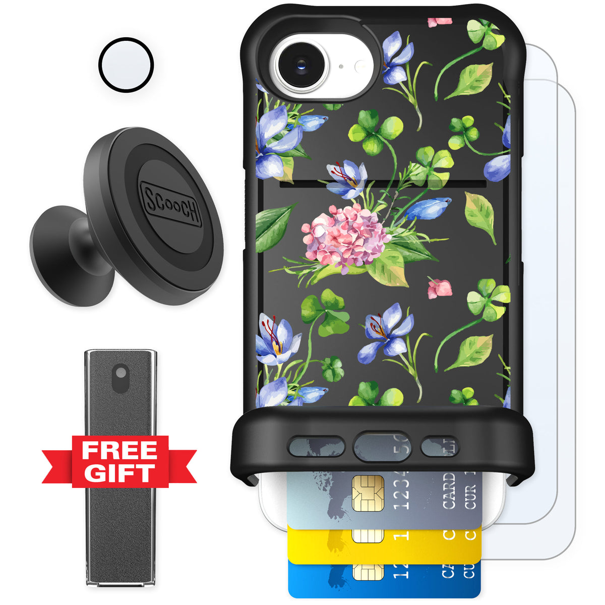 Scooch Wingmate Lucky Hydrangea for iPhone 16e — Defender Bundle