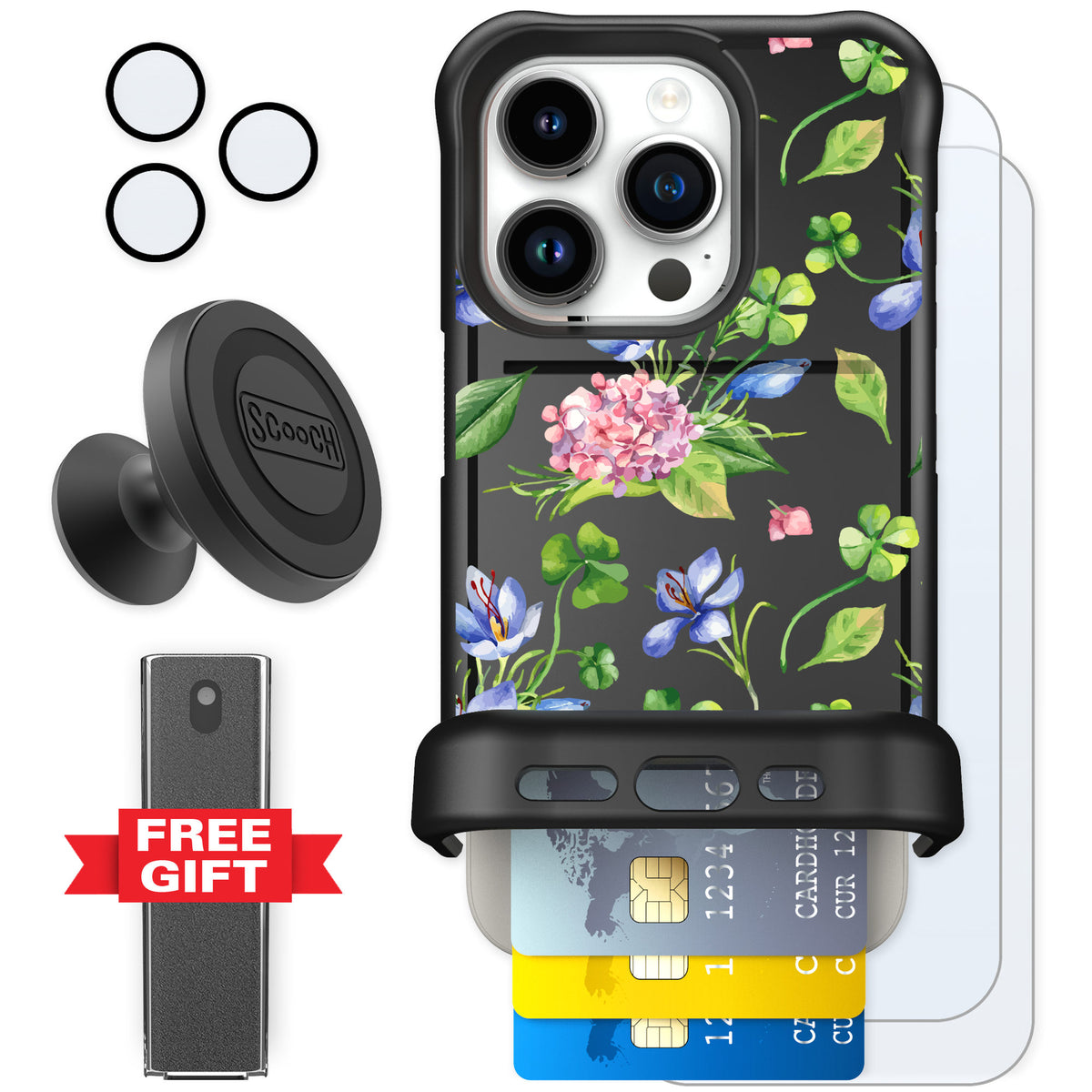 Scooch Wingmate Lucky Hydrangea for iPhone 15 Pro — Defender Bundle
