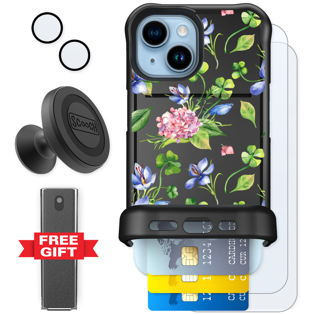 Scooch Wingmate Lucky Hydrangea for iPhone 15 — Defender Bundle