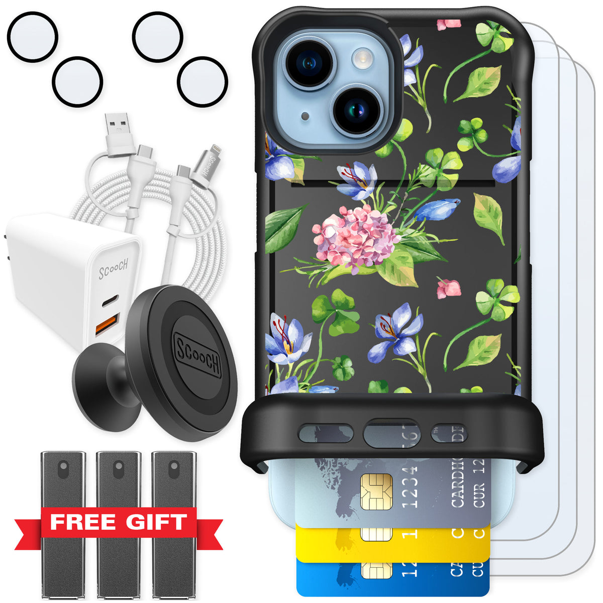 Scooch Wingmate Lucky Hydrangea for iPhone 15 — Ultimate Bundle