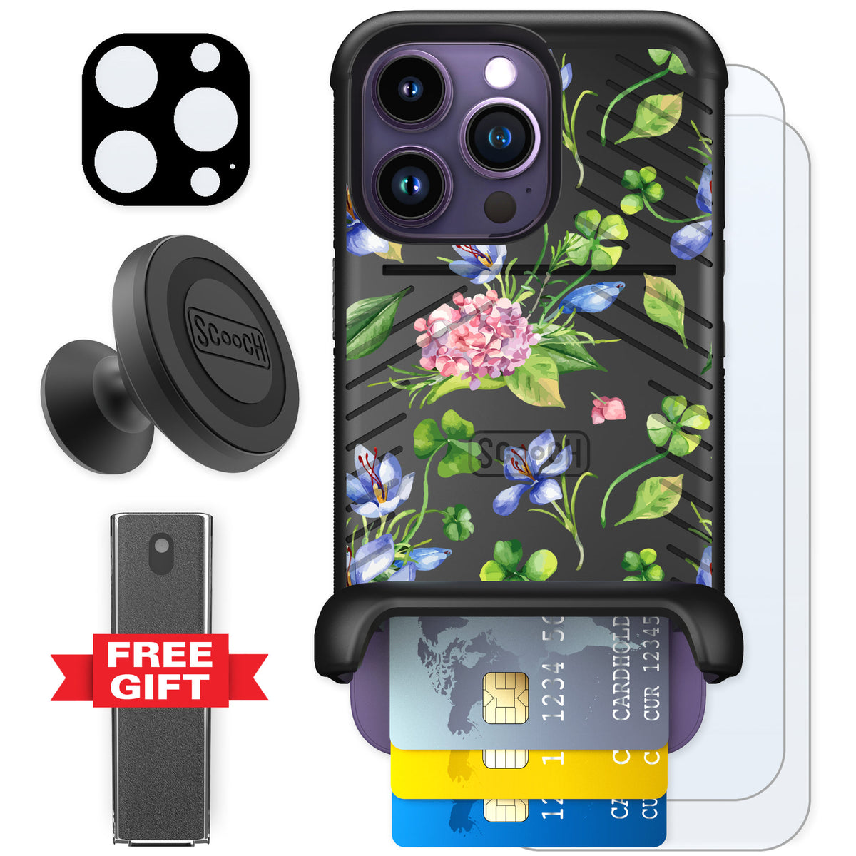Scooch Wingmate Lucky Hydrangea for iPhone 14 Pro — Defender Bundle