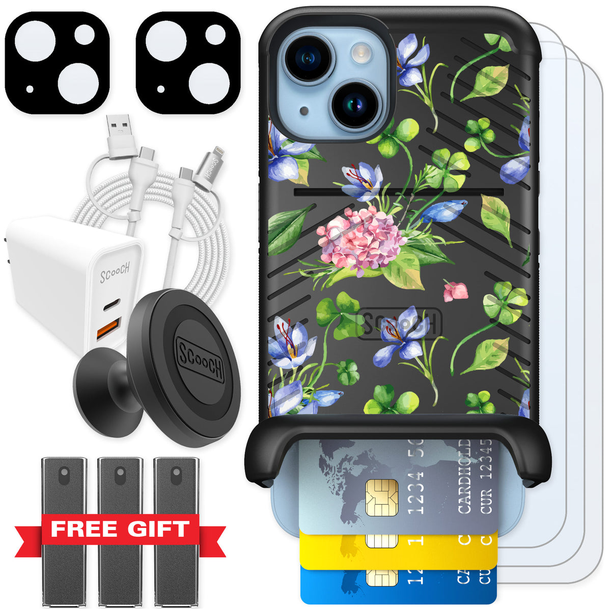 Scooch Wingmate Lucky Hydrangea for iPhone 14 — Ultimate Bundle