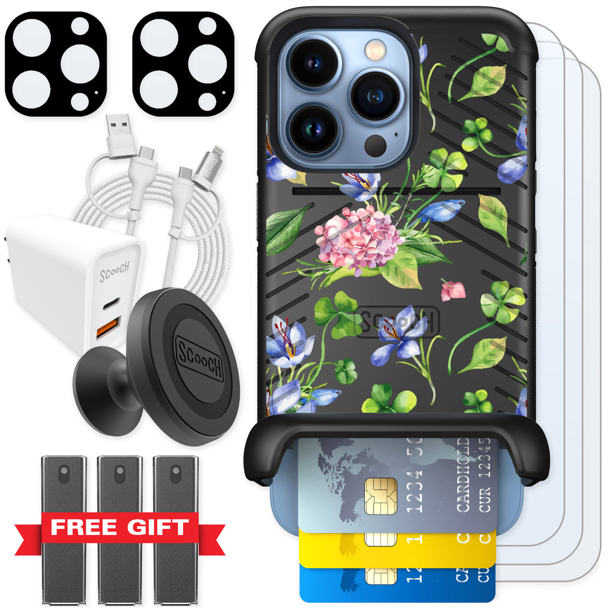 Scooch Wingmate Lucky Hydrangea for iPhone 13 Pro — Ultimate Bundle
