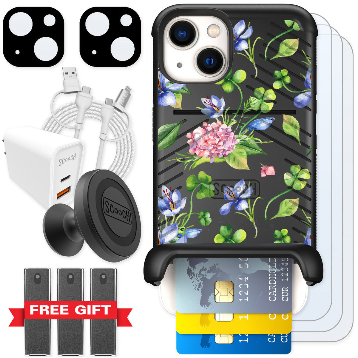 Scooch Wingmate Lucky Hydrangea for iPhone 13 — Ultimate Bundle