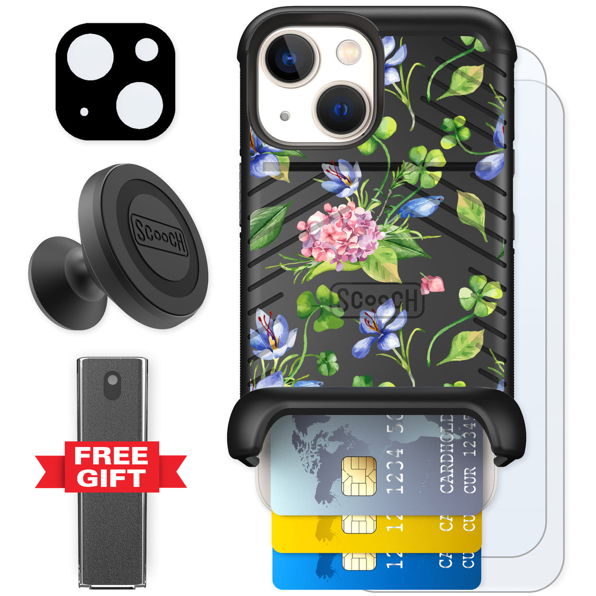 Scooch Wingmate Lucky Hydrangea for iPhone 13 mini — Defender Bundle
