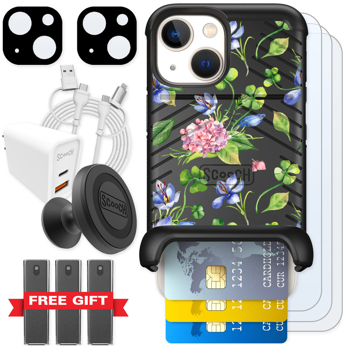 Scooch Wingmate Lucky Hydrangea for iPhone 13 mini — Ultimate Bundle