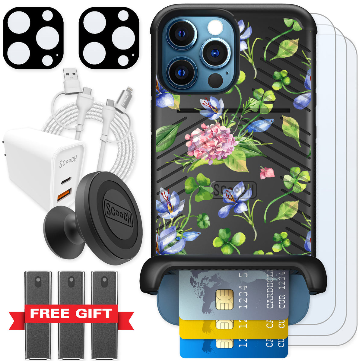 Scooch Wingmate Lucky Hydrangea for iPhone 12 Pro Max — Ultimate Bundle