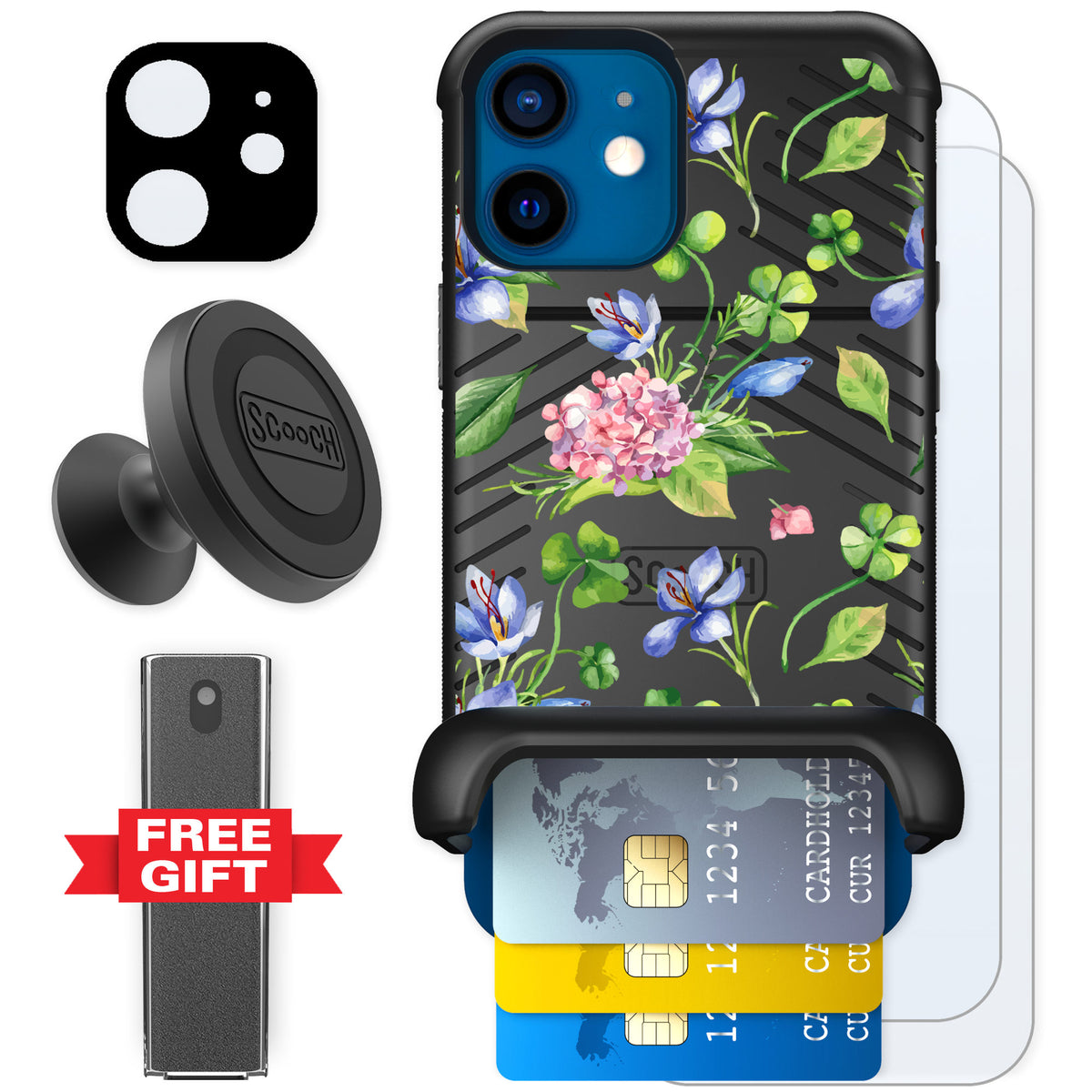 Scooch Wingmate Lucky Hydrangea for iPhone 12 mini — Defender Bundle